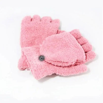 Girls’ Convertible Coral Velvet Winter Gloves